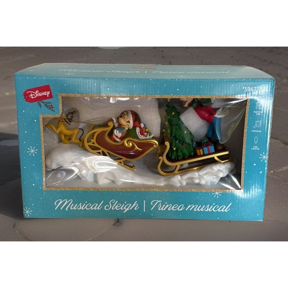 Disney Christmas Holiday NEW Musical Sleigh Mickey Minnie Goofy Pluto Song Light
